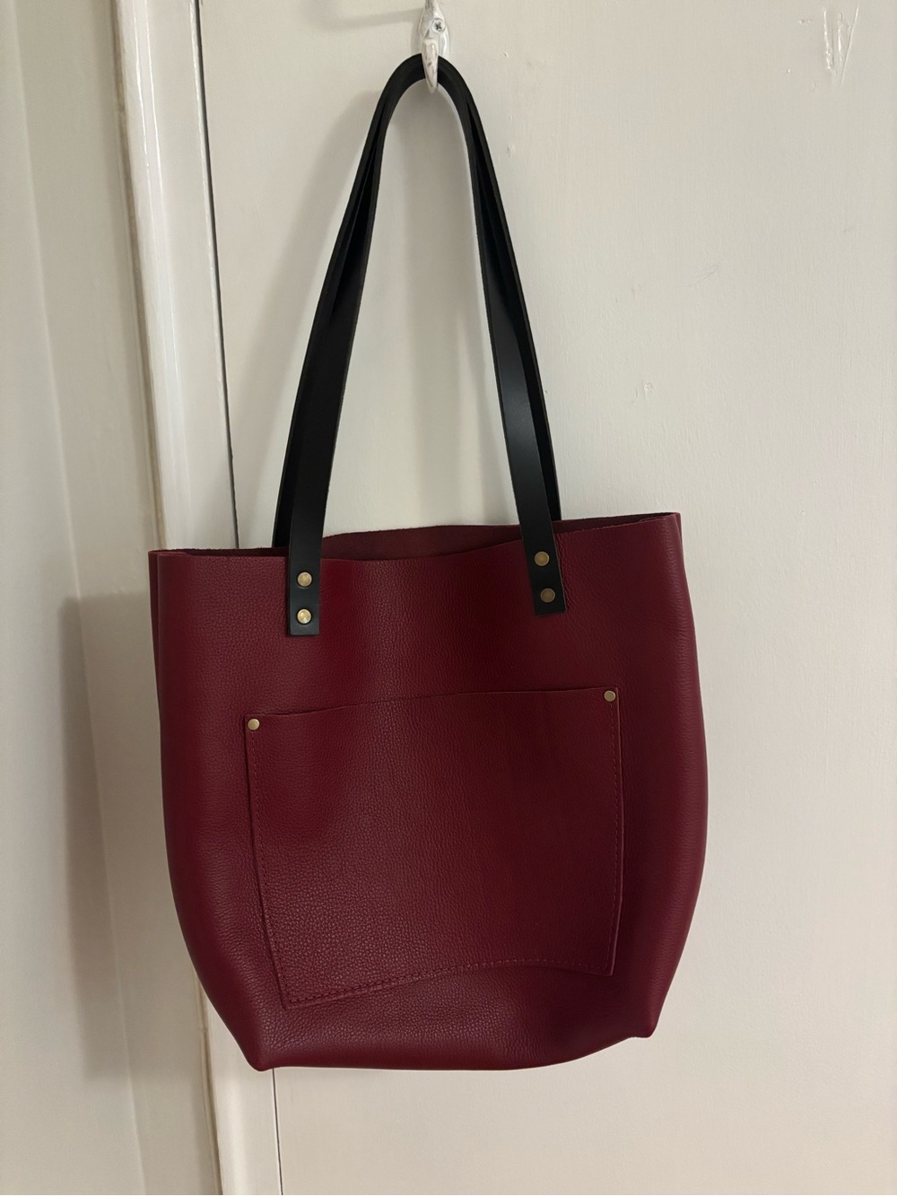 Portland Leather Burgundy Tote with Black Straps